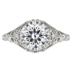 Anello di fidanzamento con diamante vecchio taglio europeo certificato GIA da 1,80 carati in oro 14K