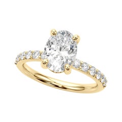 Anello con diamante solitario ovale e canale con punte di 1,80 carati certificato GIA
