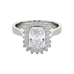 Anello di diamanti in platino con diamante radiante vintage a grappolo da 1,80 carati certificato GIA
