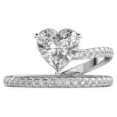 GIA Certified 1.80 Carats F/VS1 Heart Diamonds Pavé Band Ring in 18K White Gold