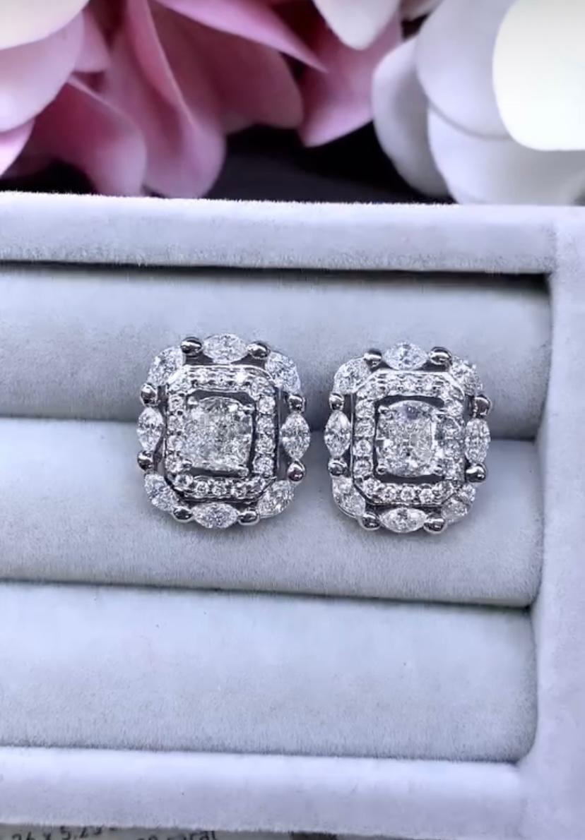 Mixed Cut GIA Certified  1.80 Carats Natural  Diamonds 18K Gold Earrings  For Sale