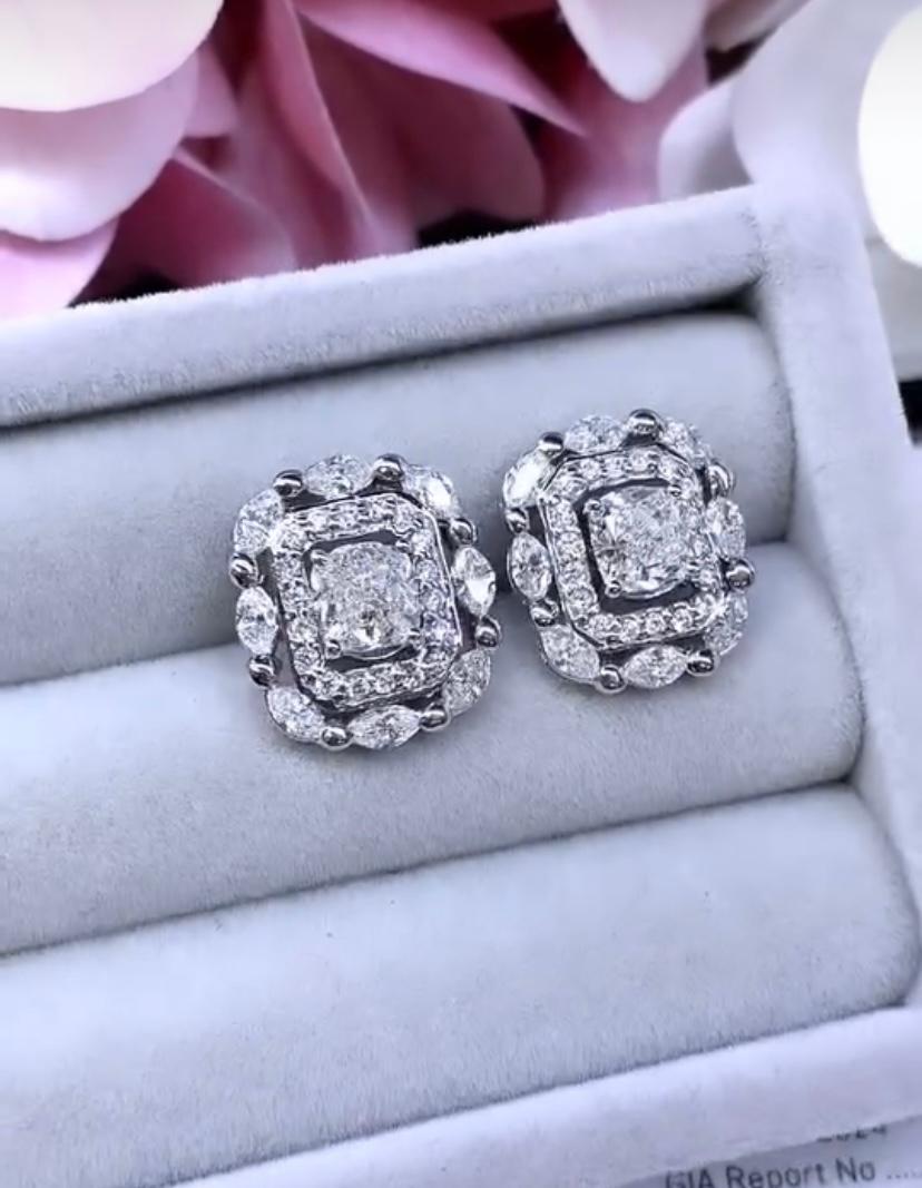 Women's GIA Certified  1.80 Carats Natural  Diamonds 18K Gold Earrings  For Sale