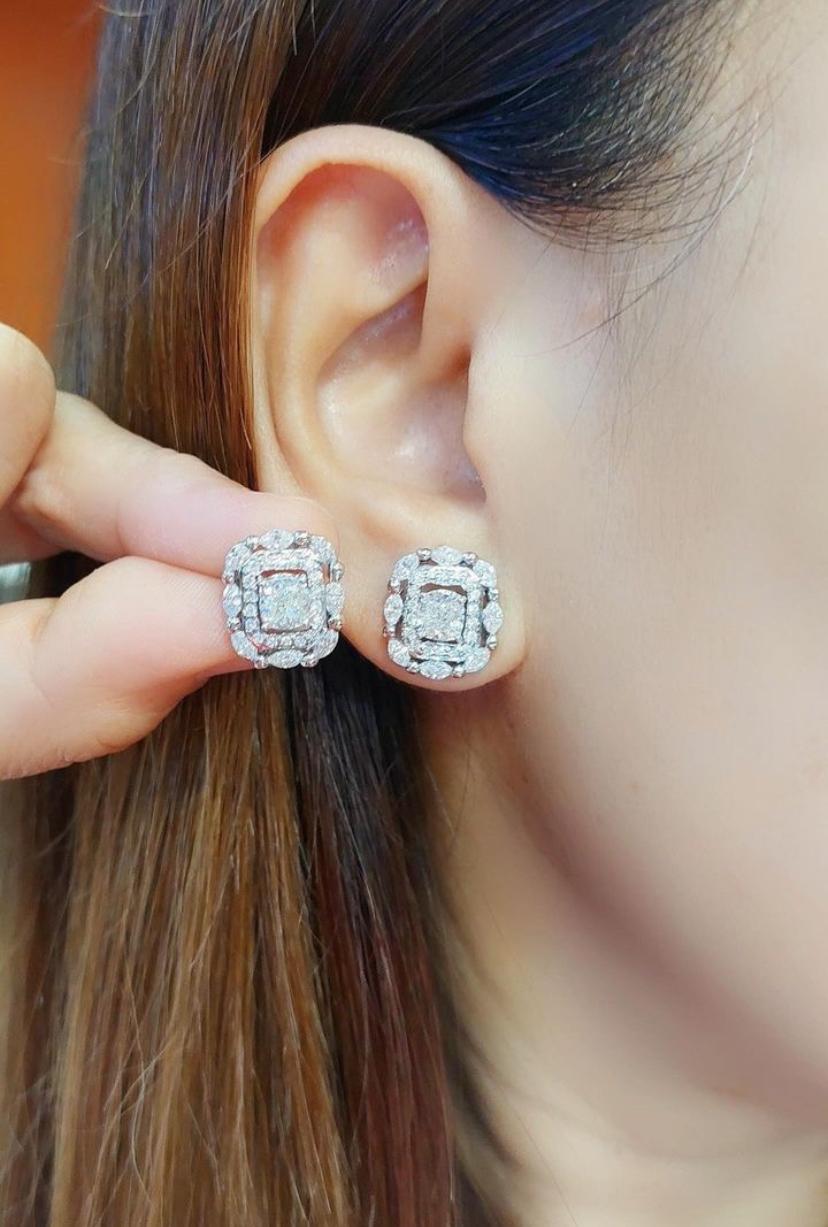 GIA Certified  1.80 Carats Natural  Diamonds 18K Gold Earrings For Sale 4