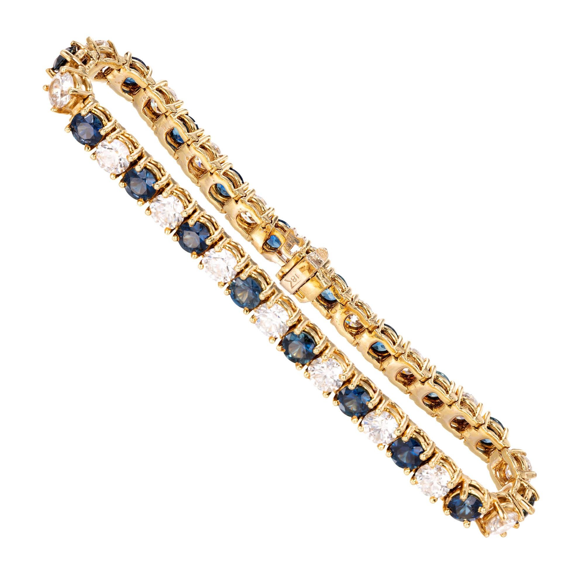 GIA zertifiziert 18,30 Karat Saphir Diamant Gold Glieder-Tennisarmband im Angebot 1