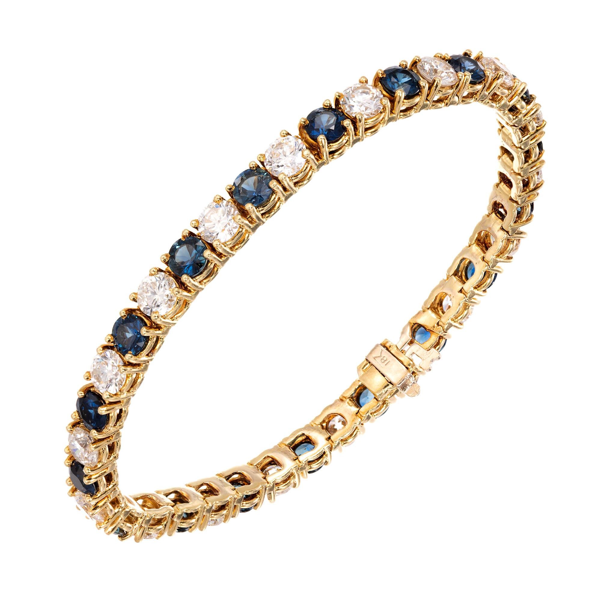GIA Certified 18.00 Carat Sapphire Diamond Gold Link Tennis Bracelet