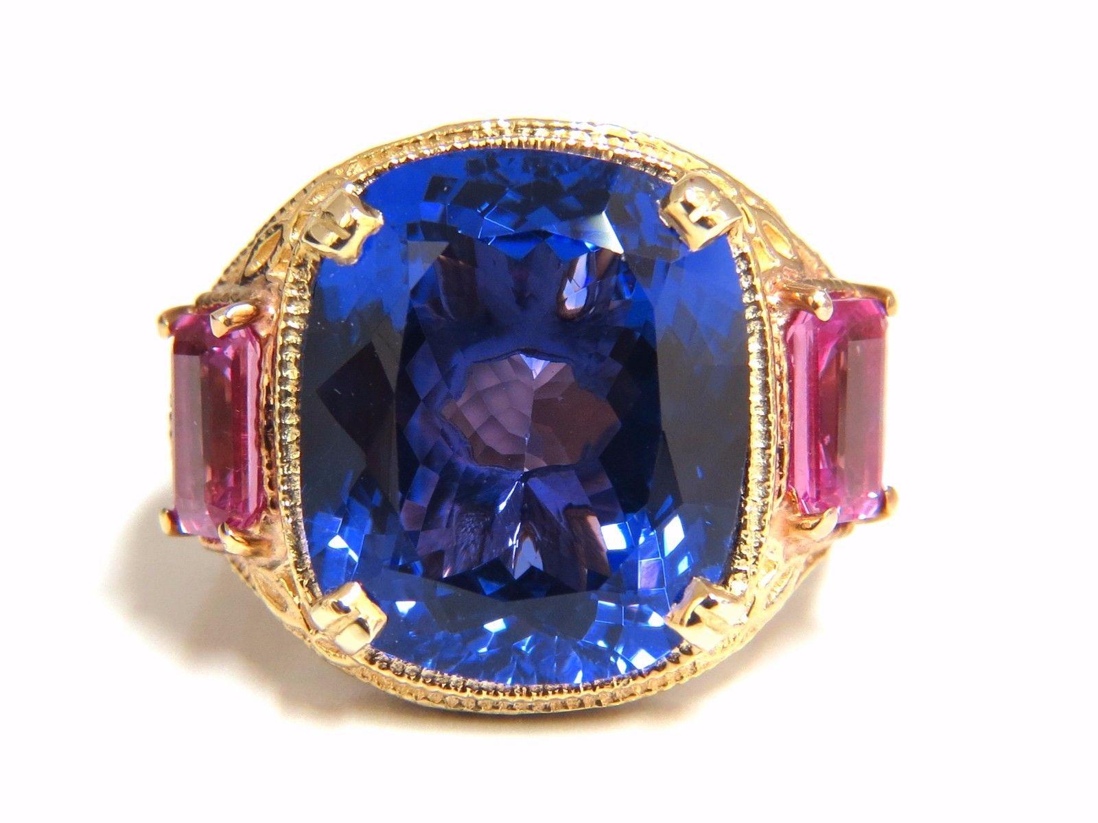Cushion Cut GIA Certified 18.09 Carat Natural Blue Cushion Tanzanite Sapphire Diamonds Ring
