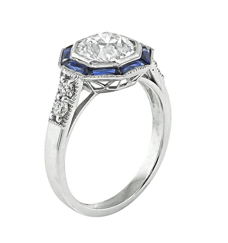 Bague Or 18 Carats Avec Saphir Et Diamants - Taille 55 - Style Cocktail