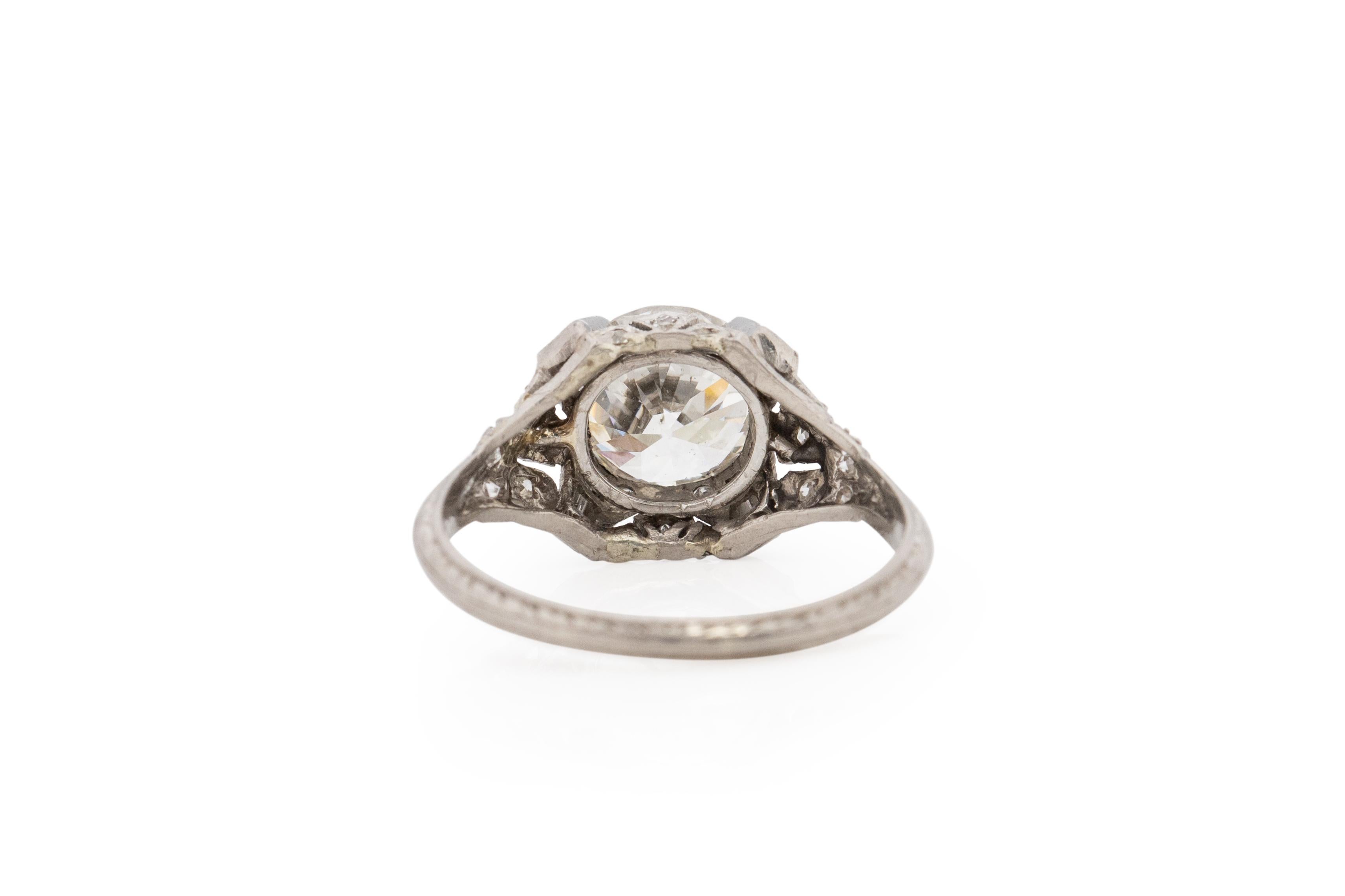 GIA Certified 1.81 Carat Art Deco Diamond Platinum Engagement Ring In Good Condition For Sale In Atlanta, GA