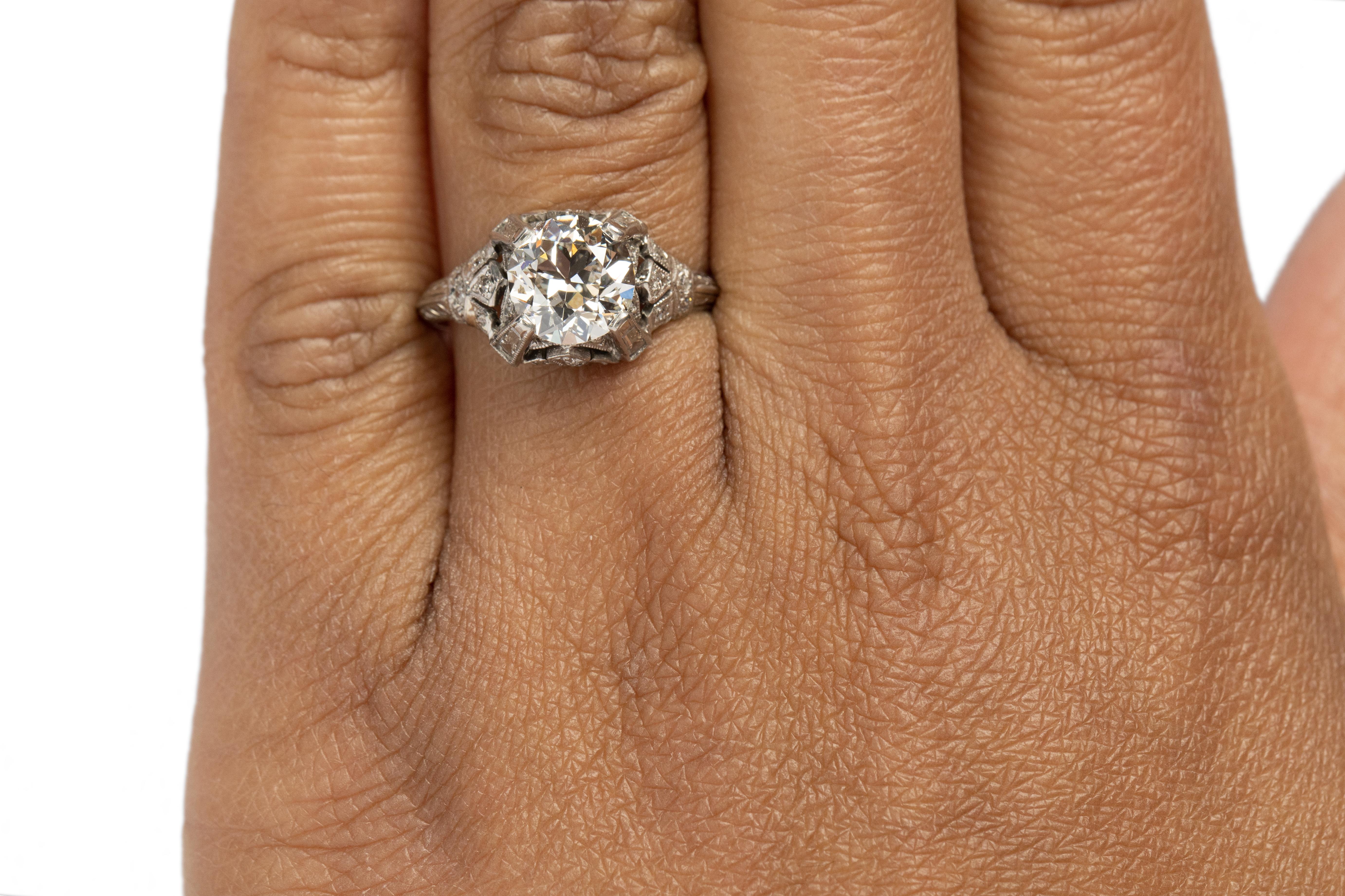 Women's GIA Certified 1.81 Carat Art Deco Diamond Platinum Engagement Ring For Sale