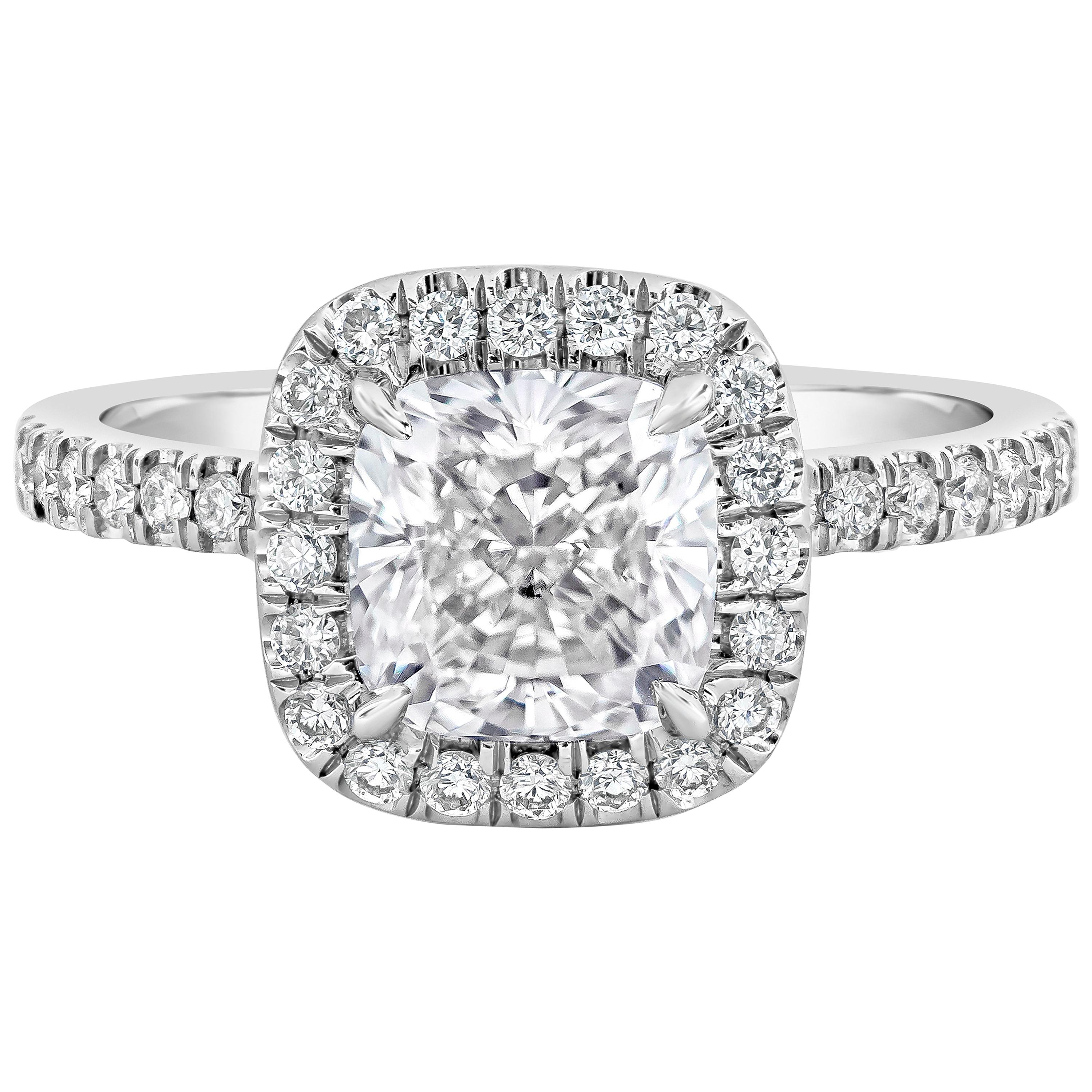 GIA Certified 1.81 Carats Cushion Cut Diamond Halo Engagement Ring For Sale