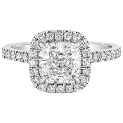 GIA Certified 1.81 Carats Cushion Cut Diamond Halo Engagement Ring in Platinum