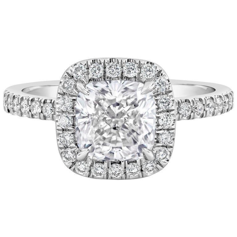 GIA Certified 1.81 Carat Cushion Cut Diamond Halo Engagement Ring For