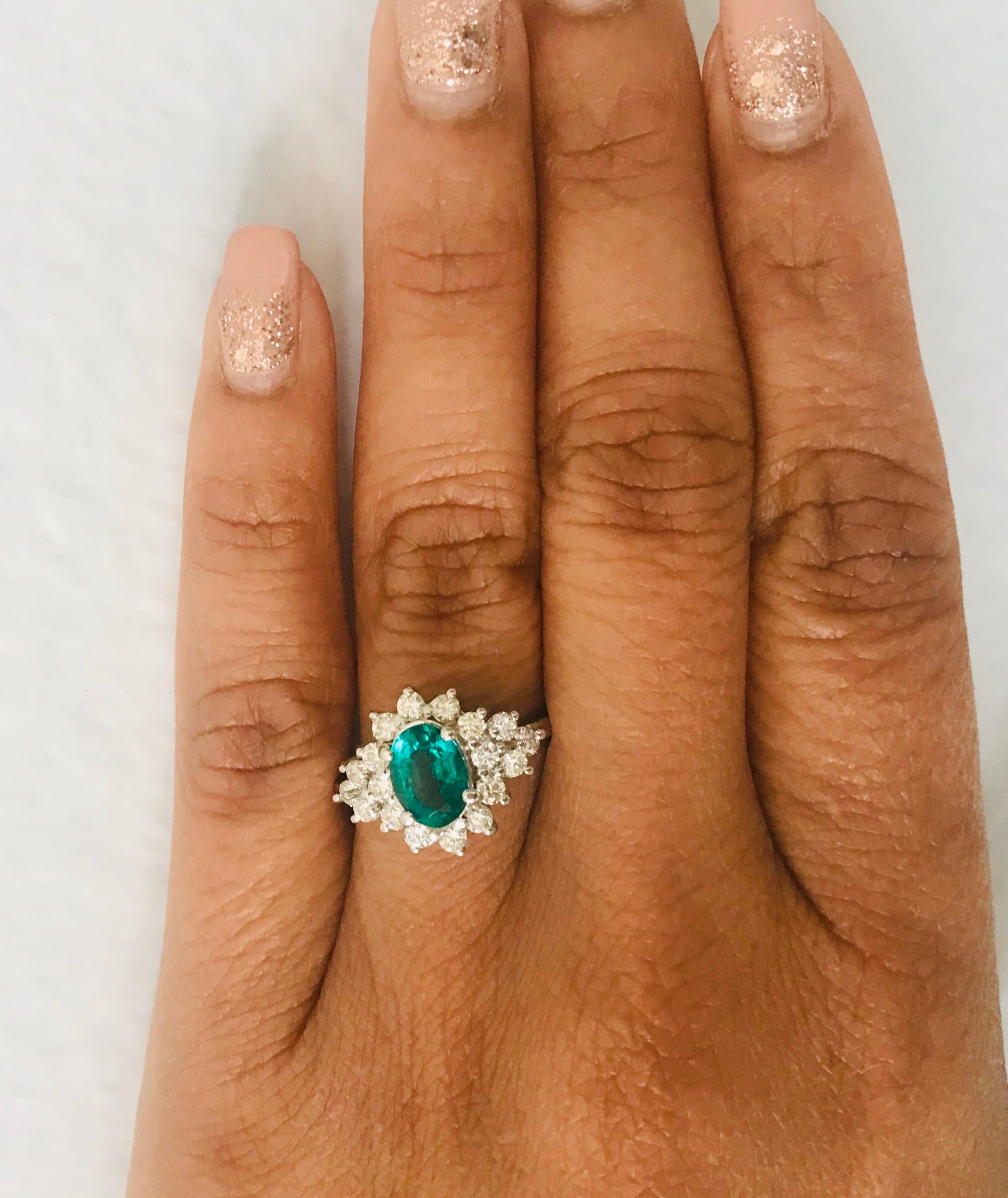 GIA Certified 1.81 Carat Emerald Diamond 14 Karat White Gold Cluster Ring In New Condition For Sale In Los Angeles, CA