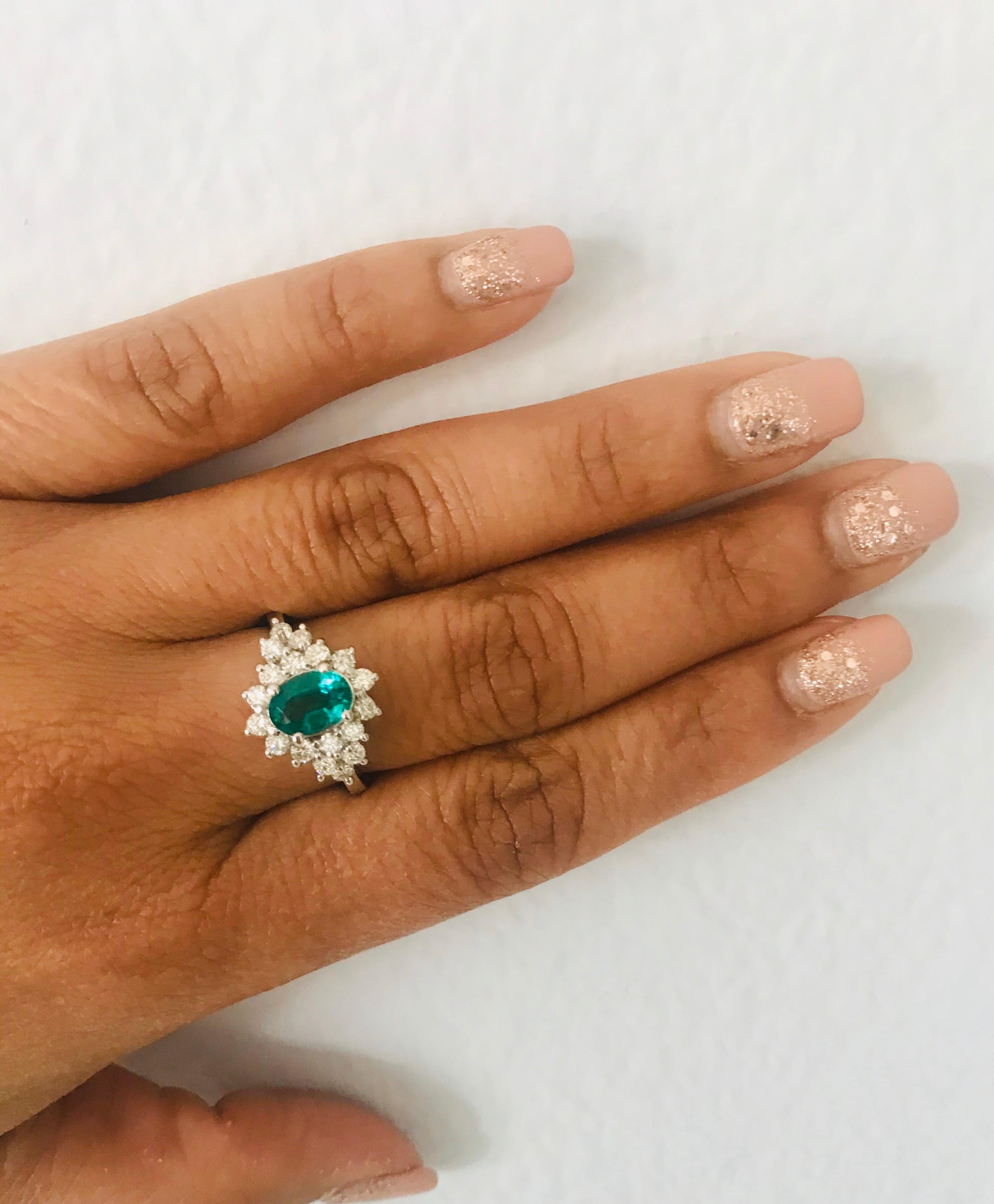GIA Certified 1.81 Carat Emerald Diamond 14 Karat White Gold Cluster Ring For Sale 3
