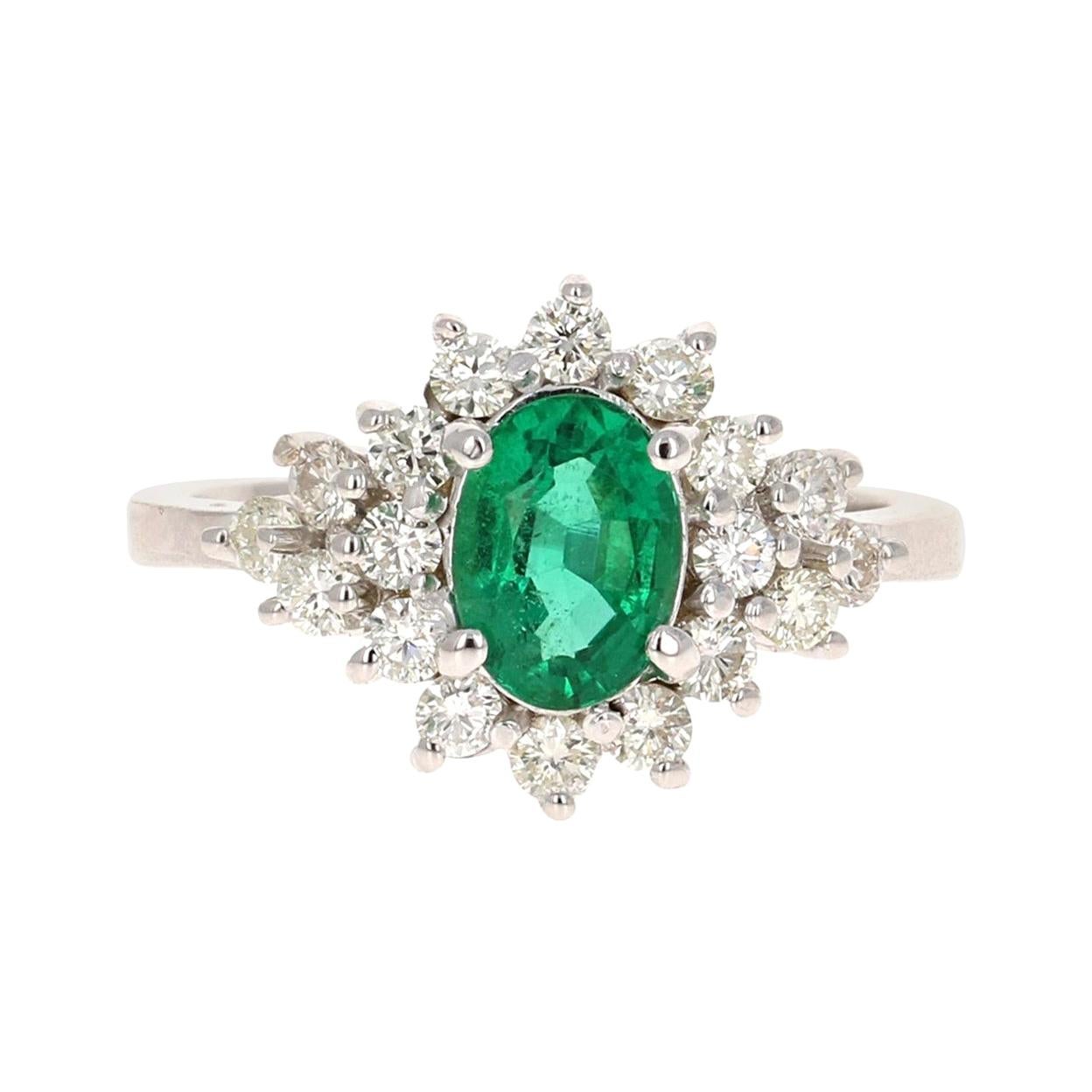 GIA Certified 1.81 Carat Emerald Diamond 14 Karat White Gold Cluster Ring For Sale