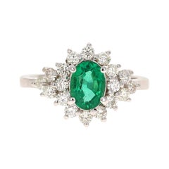 GIA Certified 1.81 Carat Emerald Diamond 14 Karat White Gold Cluster Ring