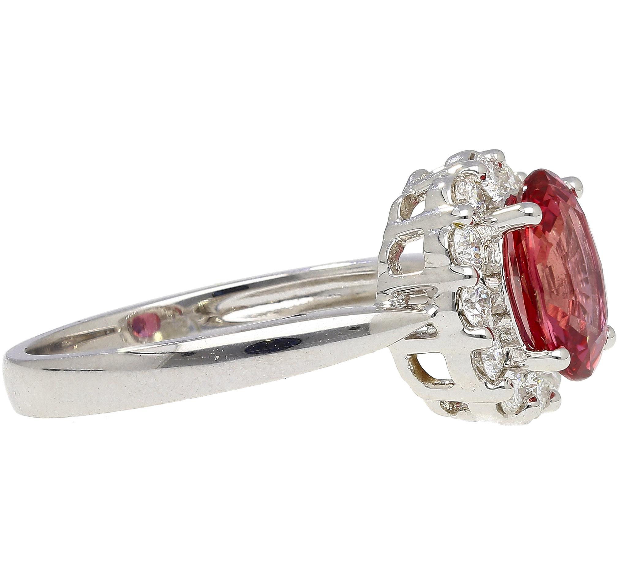 GIA Certified 1.81 Carat No-heat Padparadscha Sapphire & Diamond Ring For Sale 1