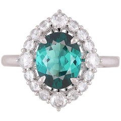 Anello con tormalina verde-blu e diamanti con taglio ovale certificato GIA da 1,81 carati ref1310