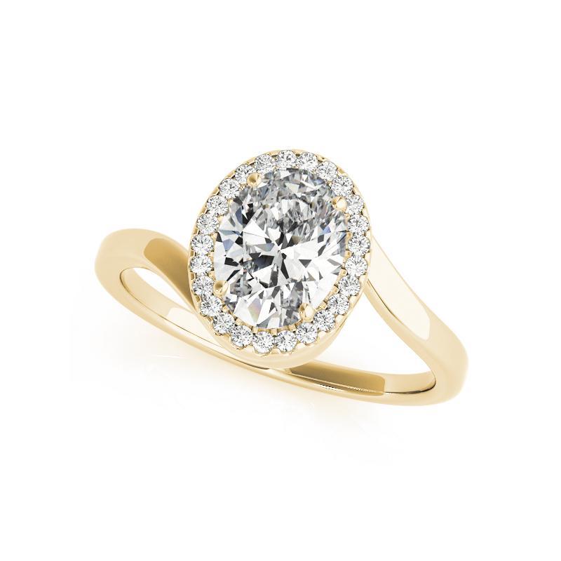 Taglio ovale GIA Certified 1,81 Carat Oval Halo Curved Bypass Anello con diamanti in oro giallo 18K in vendita