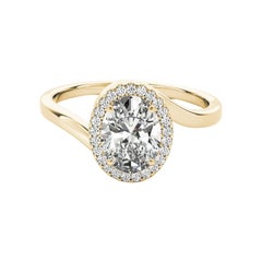 GIA Certified 1,81 Carat Oval Halo Curved Bypass Anello con diamanti in oro giallo 18K