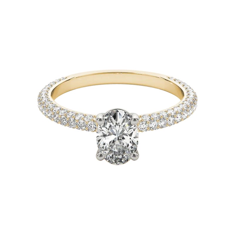 GIA zertifiziert 1,81 Karat Oval Solitär Pave 18K Gelbgold Diamantring