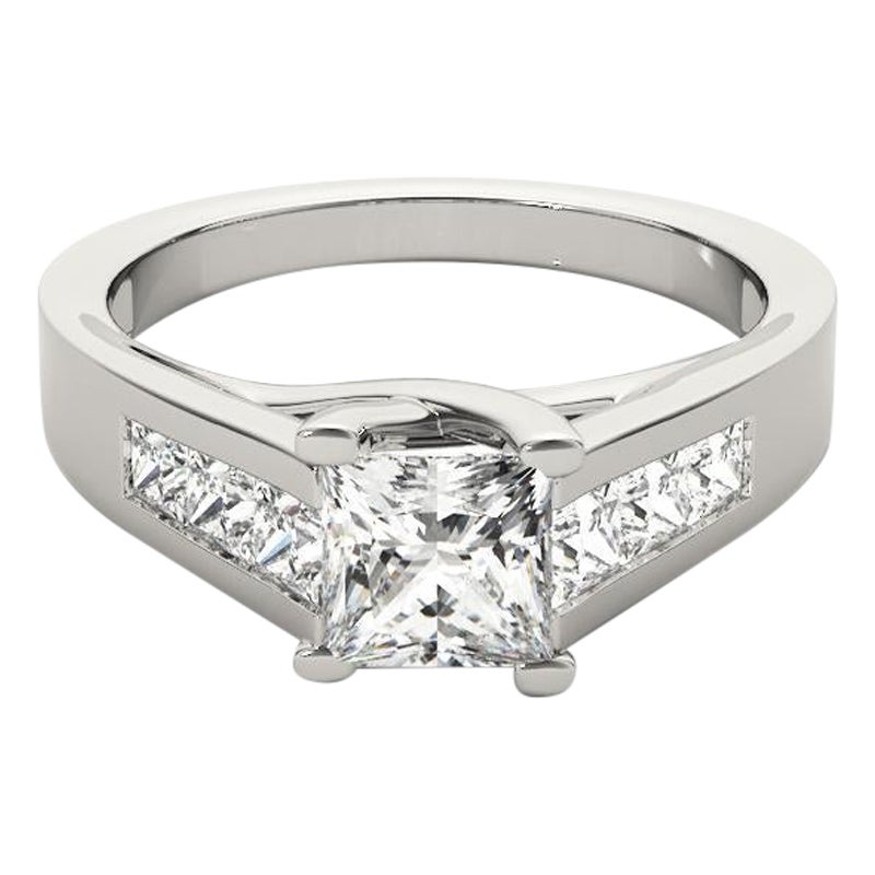 Bague en or blanc certifié GIA 1.81 carat Princess Channel Cathedral Diamond Ring