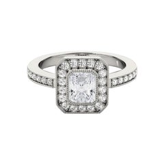 GIA Certified 1.81 Carat Radiant Halo Milgrain 18K White Gold Diamond Ring