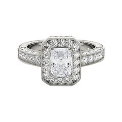GIA Certified 1.81 Carat Radiant Halo Openwork Openwork Platinum Diamond Ring