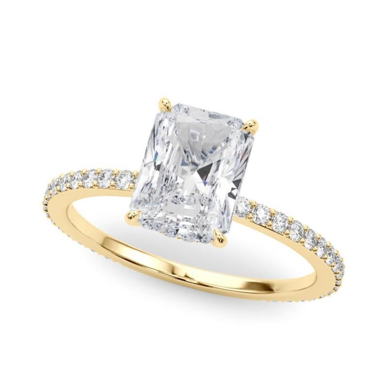 Taille radiant GIA Certified 1.81 Carat Radiant Hidden Halo Pave Band Diamond Ring en vente