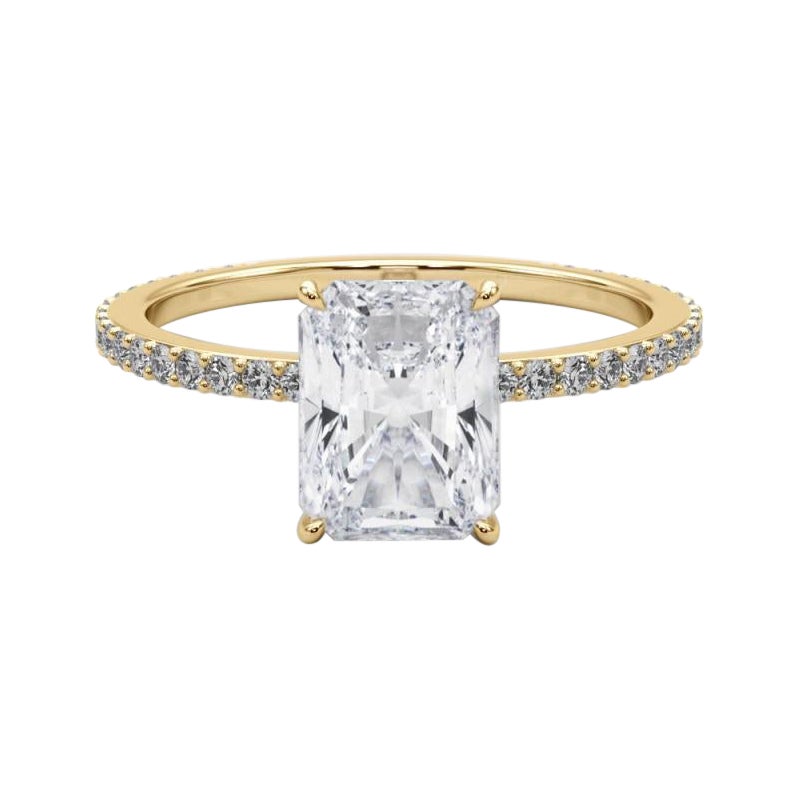 GIA Certified 1.81 Carat Radiant Hidden Halo Pave Band Diamond Ring
