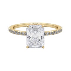 GIA Certified 1,81 Karat Radiant Hidden Halo Pave Band Diamond Ring
