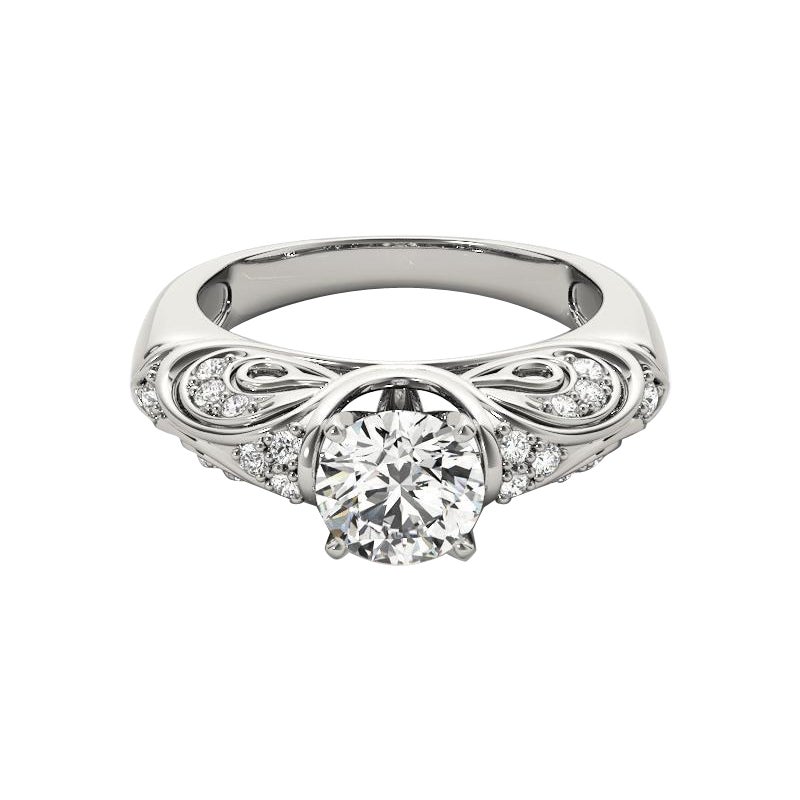 Bague à diamants certifiée GIA de 1.81 carat, de forme ronde, à volutes antiques et à dôme