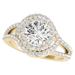 GIA Certified 1.81 Carat Round Double Halo Split Shank Diamond Ring