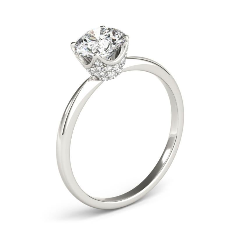 Bague en diamant certifié GIA de 1,81 carat solitaire rond Tulip Pave Platinum Pour femmes en vente