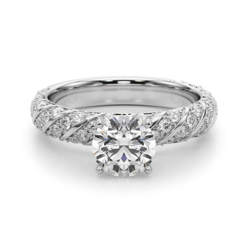 Bague à diamant certifié GIA 1.81 carat Round Twisted Braid Pave Band Neuf - En vente à New York, NY