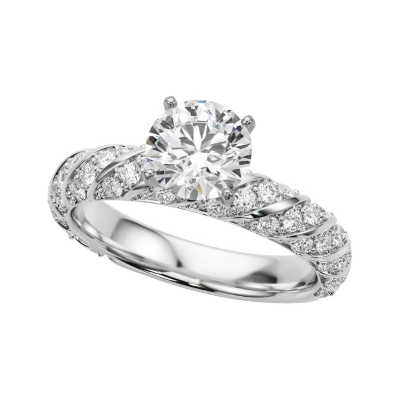 Bague à diamant certifié GIA 1.81 carat Round Twisted Braid Pave Band