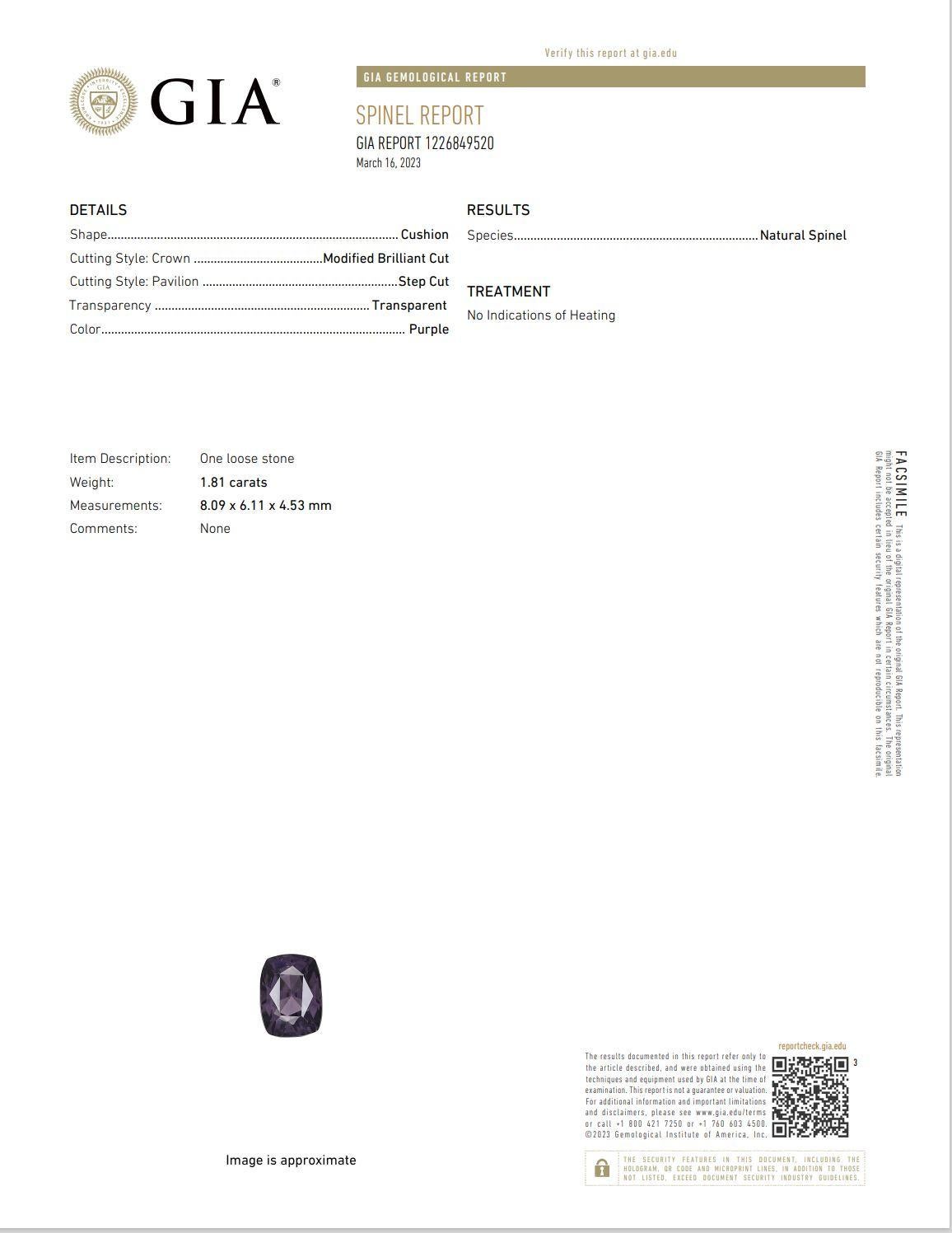 Spinelle certifiée GIA de 1,81 carat. en vente 5