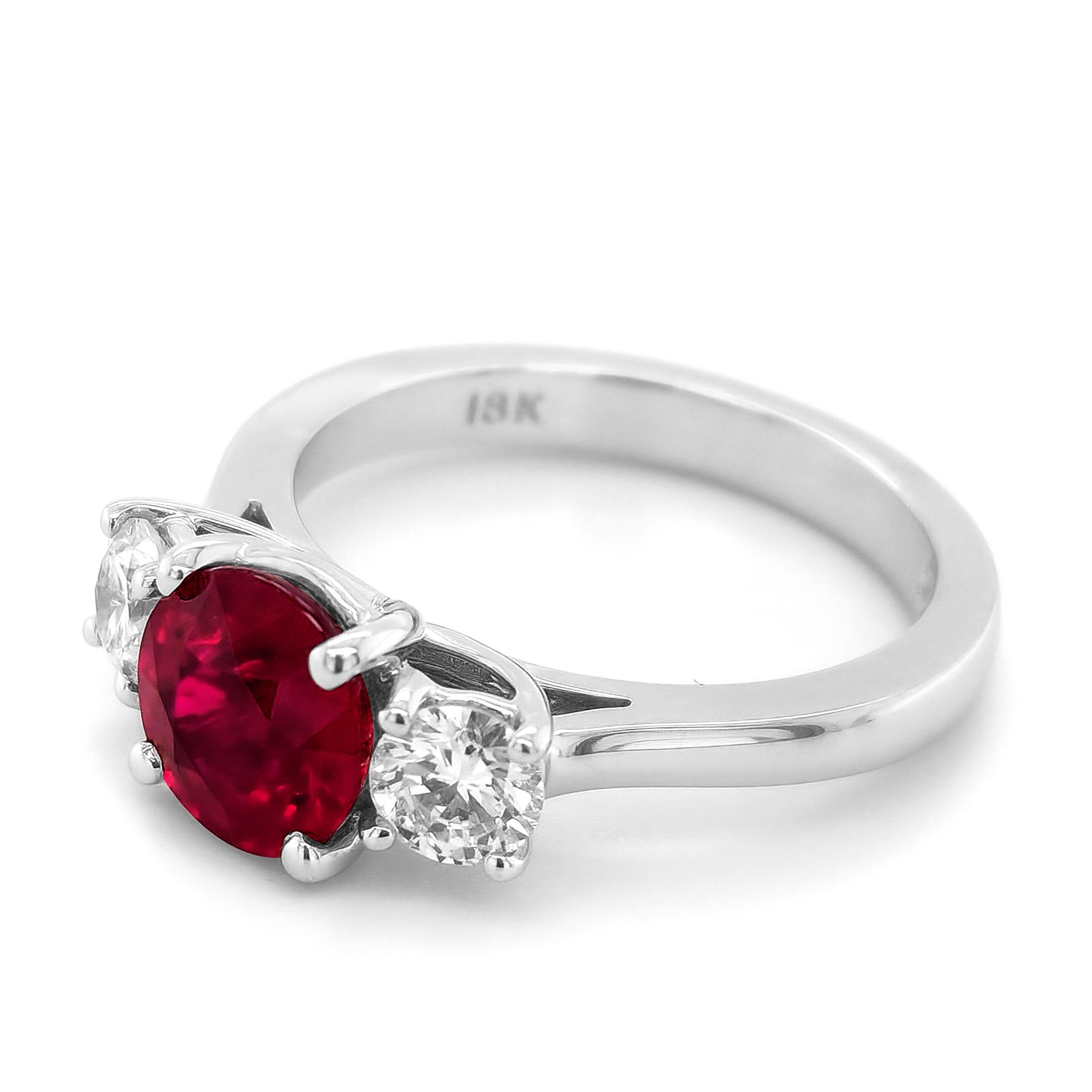 Mixed Cut GIA Certified 1.81 Carats Burma Ruby Diamonds set in 18K White Gold Ring For Sale