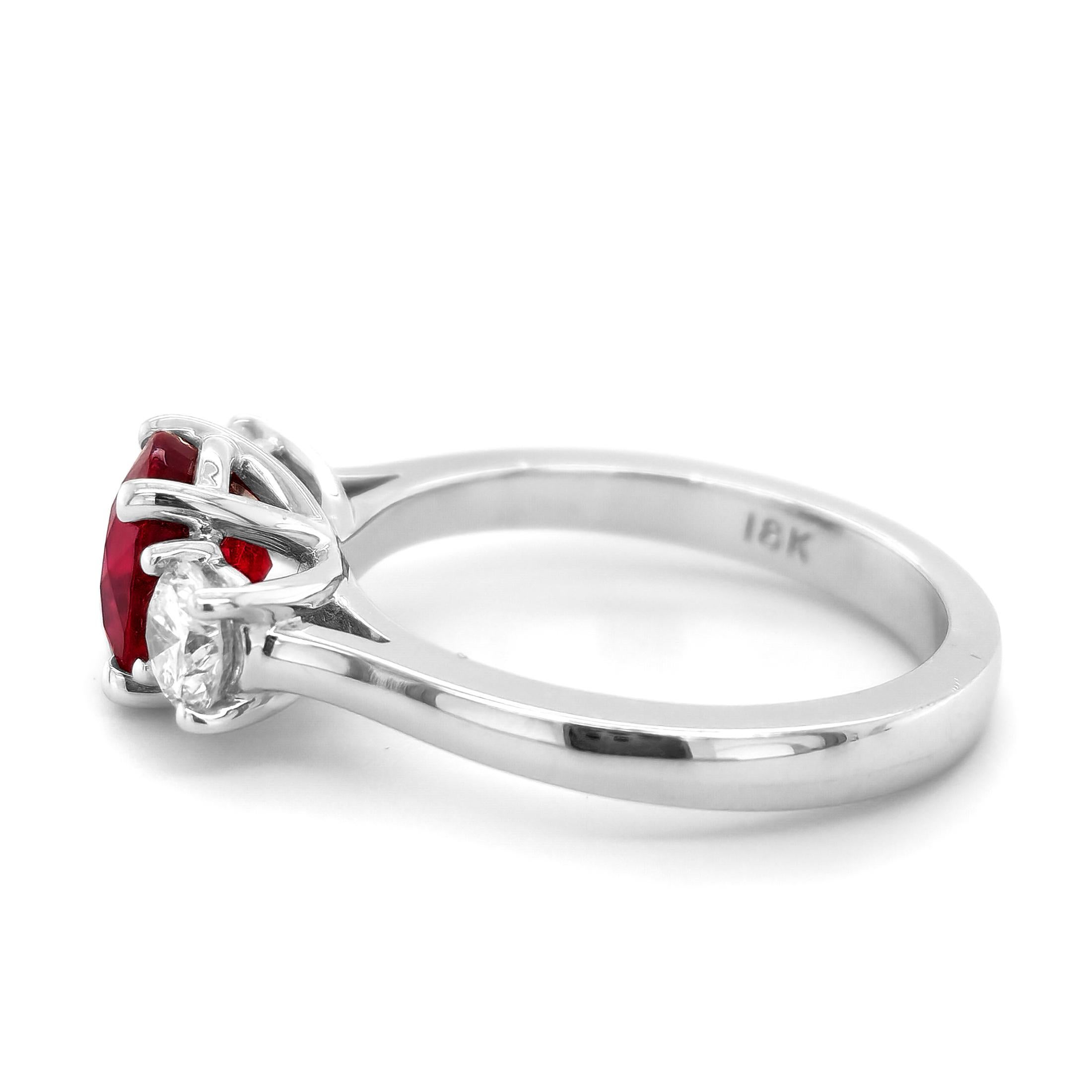 GIA Certified 1.81 Carats Burma Ruby Diamonds set in 18K White Gold Ring In New Condition For Sale In Los Angeles, CA