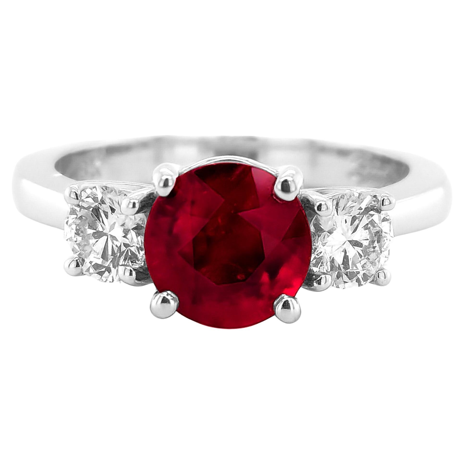 GIA Certified 1.81 Carats Burma Ruby Diamonds set in 18K White Gold Ring For Sale