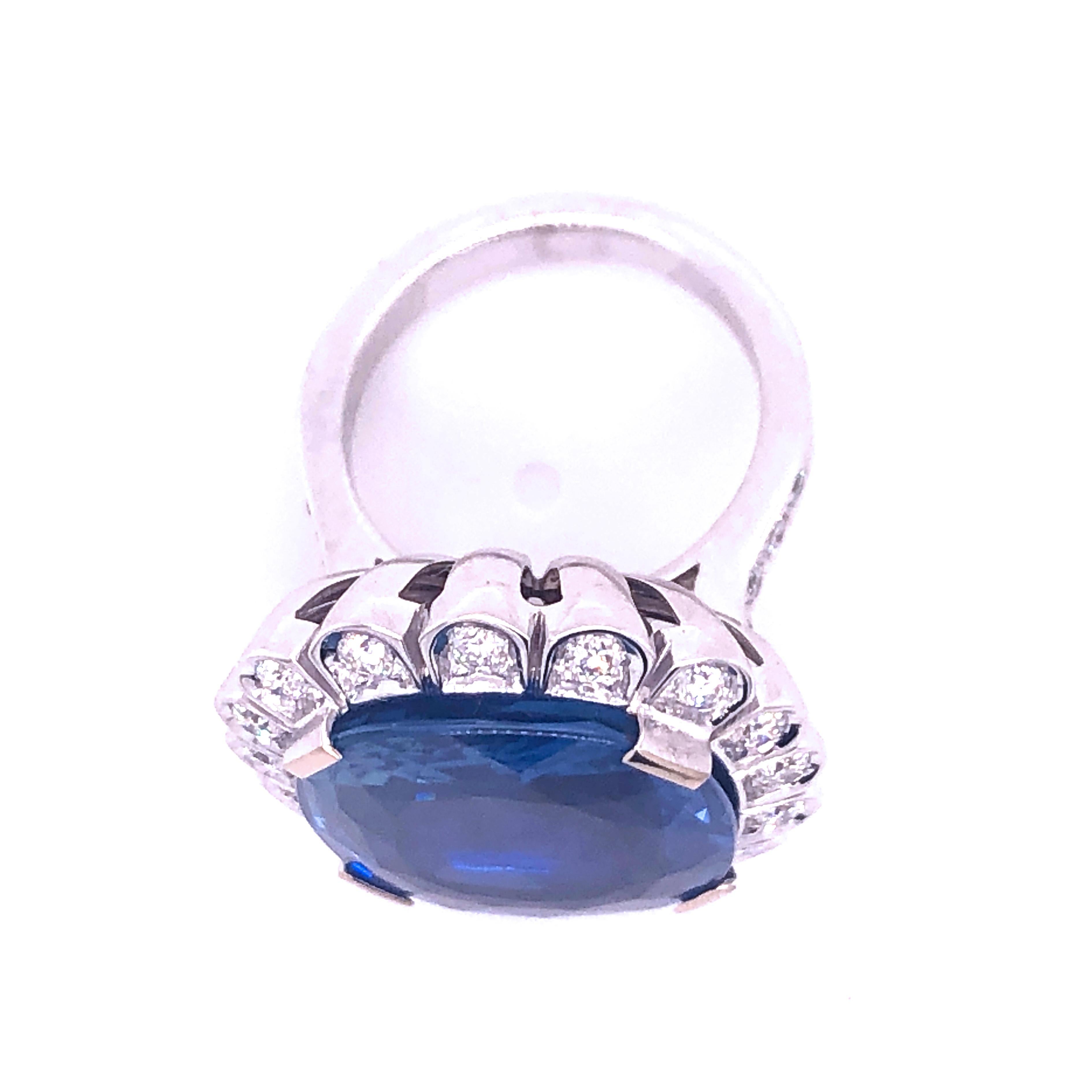 GIA Certified 18.16 Carat Cushion Cut Ceylon Sapphire Diamond Halo Ring 4