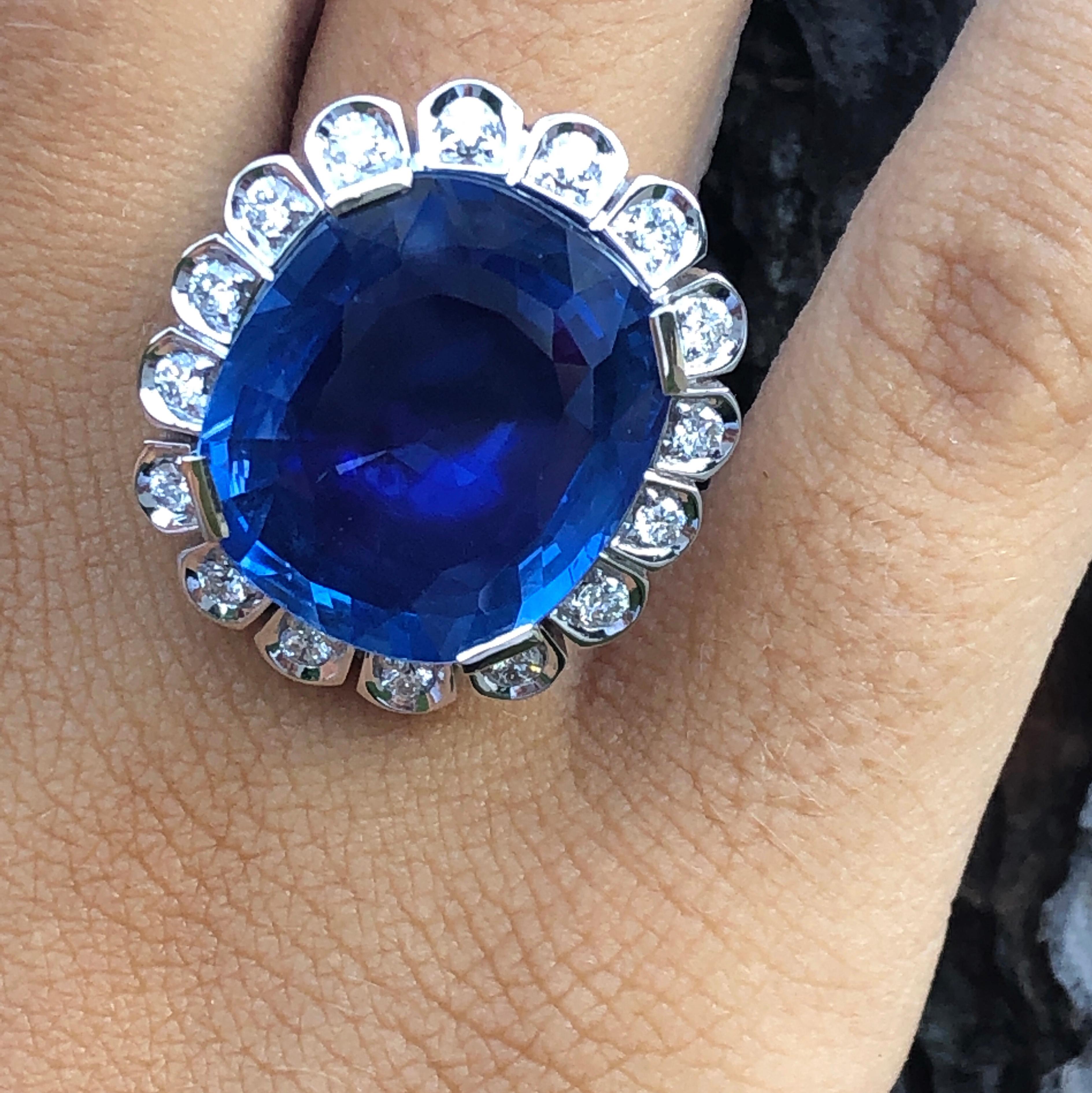 GIA Certified 18.16 Carat Cushion Cut Ceylon Sapphire Diamond Halo Ring 8
