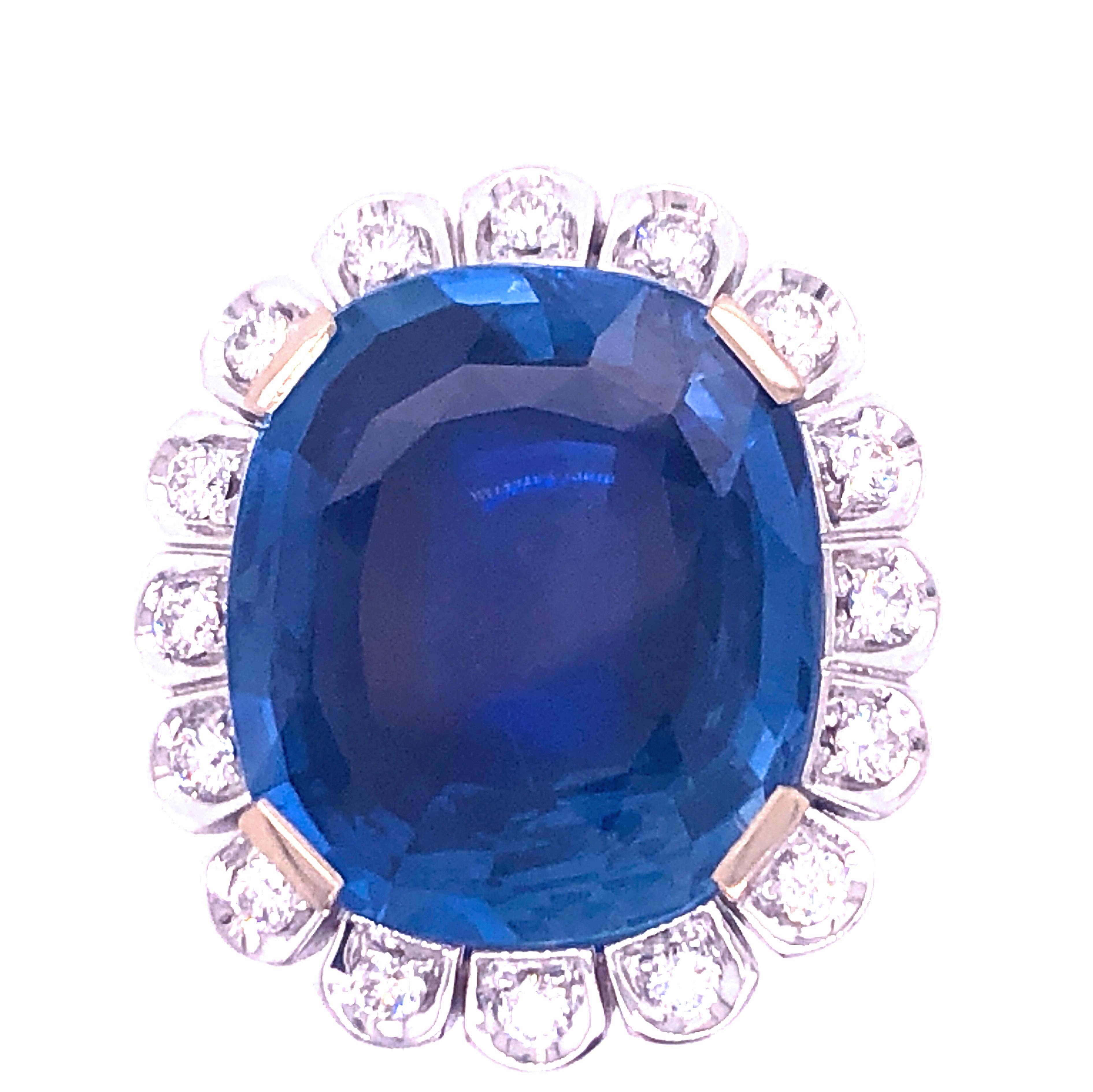 GIA Certified 18.16 Carat No Heat Cushion Cut Ceylon Sapphire Diamond Halo Ring 2