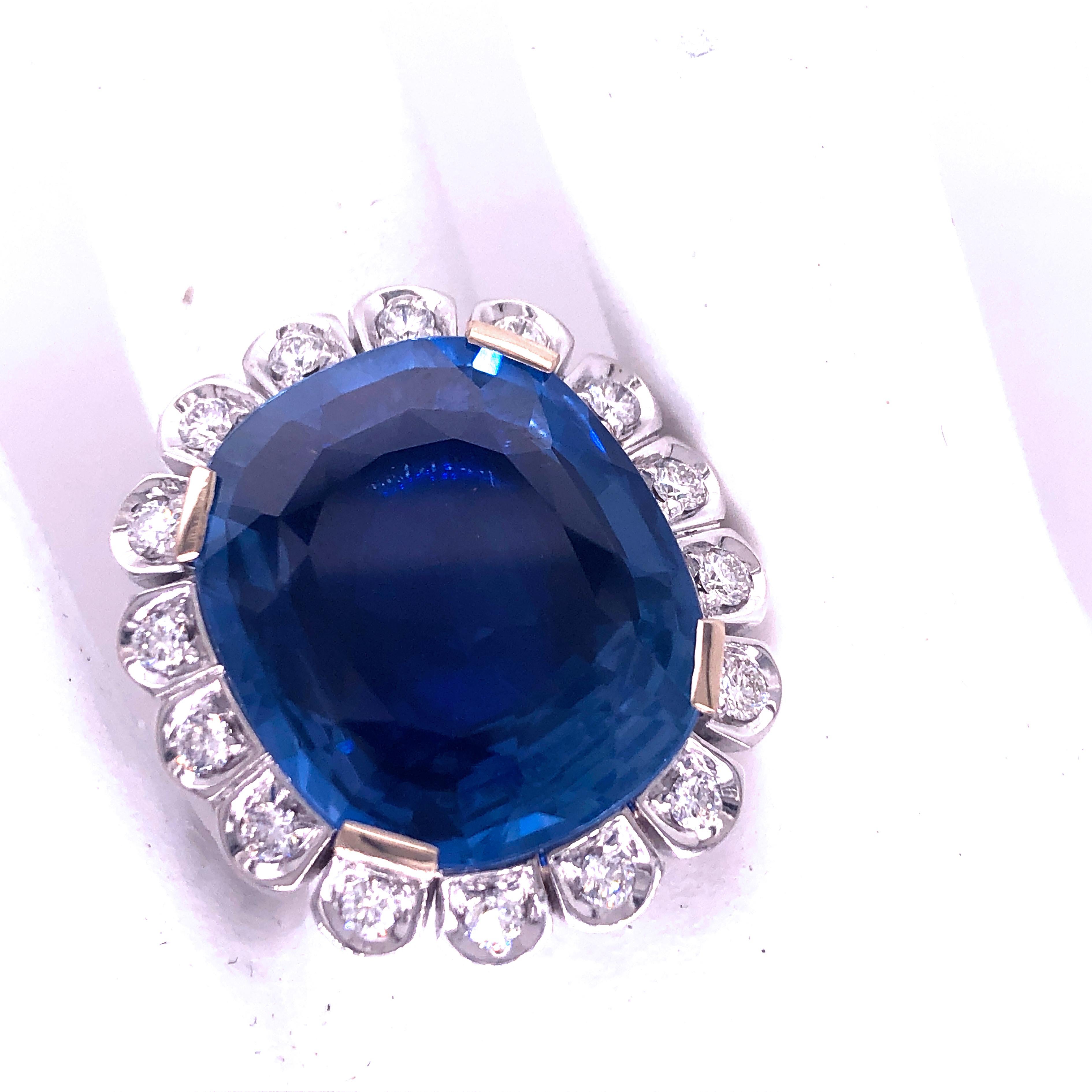 GIA Certified 18.16 Carat No Heat Cushion Cut Ceylon Sapphire Diamond Halo Ring 3