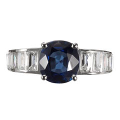 GIA Certified 1.82 Carat Blue Sapphire Diamond Platinum Engagement Ring