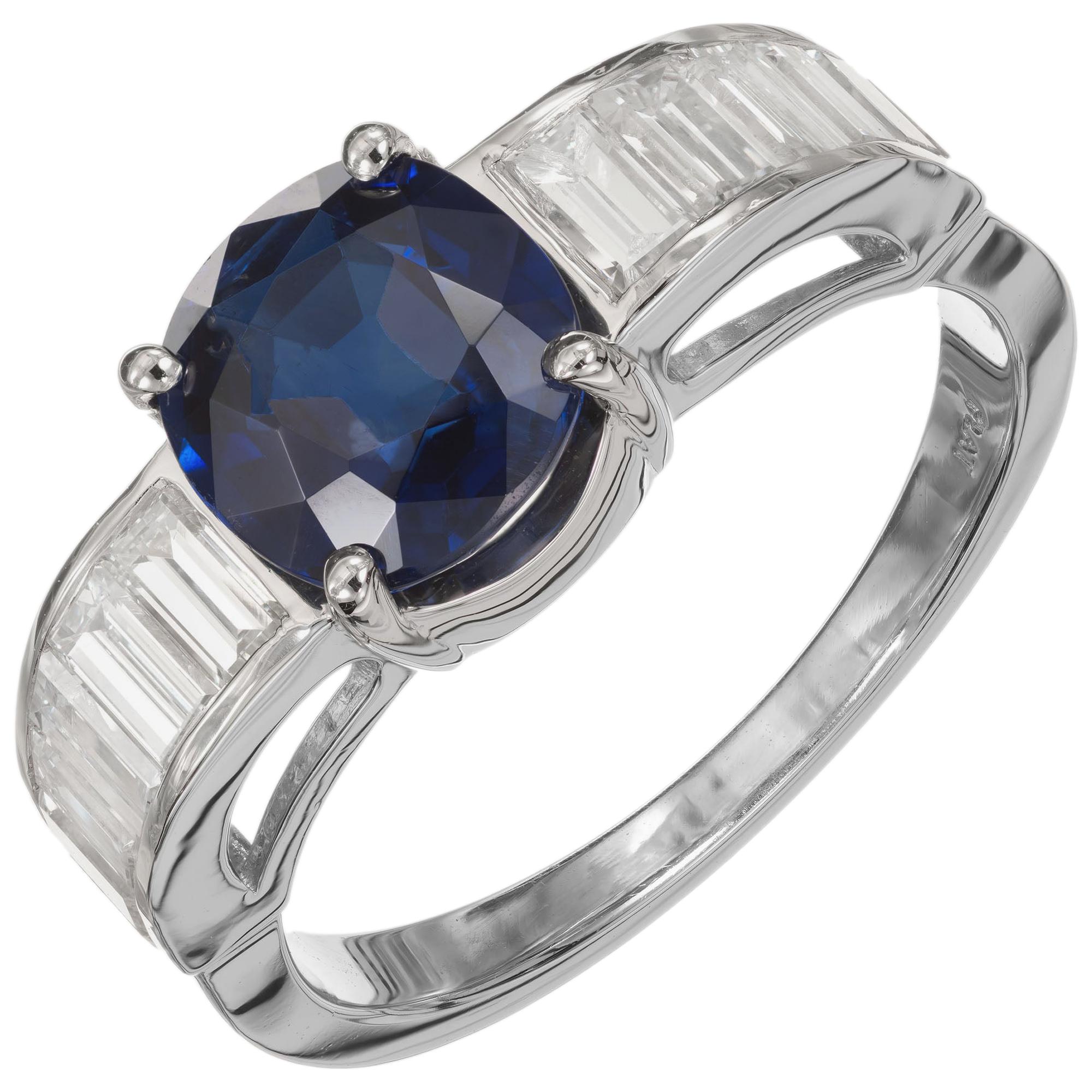 GIA Certified 1.82 Carat Blue Sapphire Diamond Platinum Engagement Ring For Sale