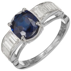 GIA Certified 1.82 Carat Blue Sapphire Diamond Platinum Engagement Ring