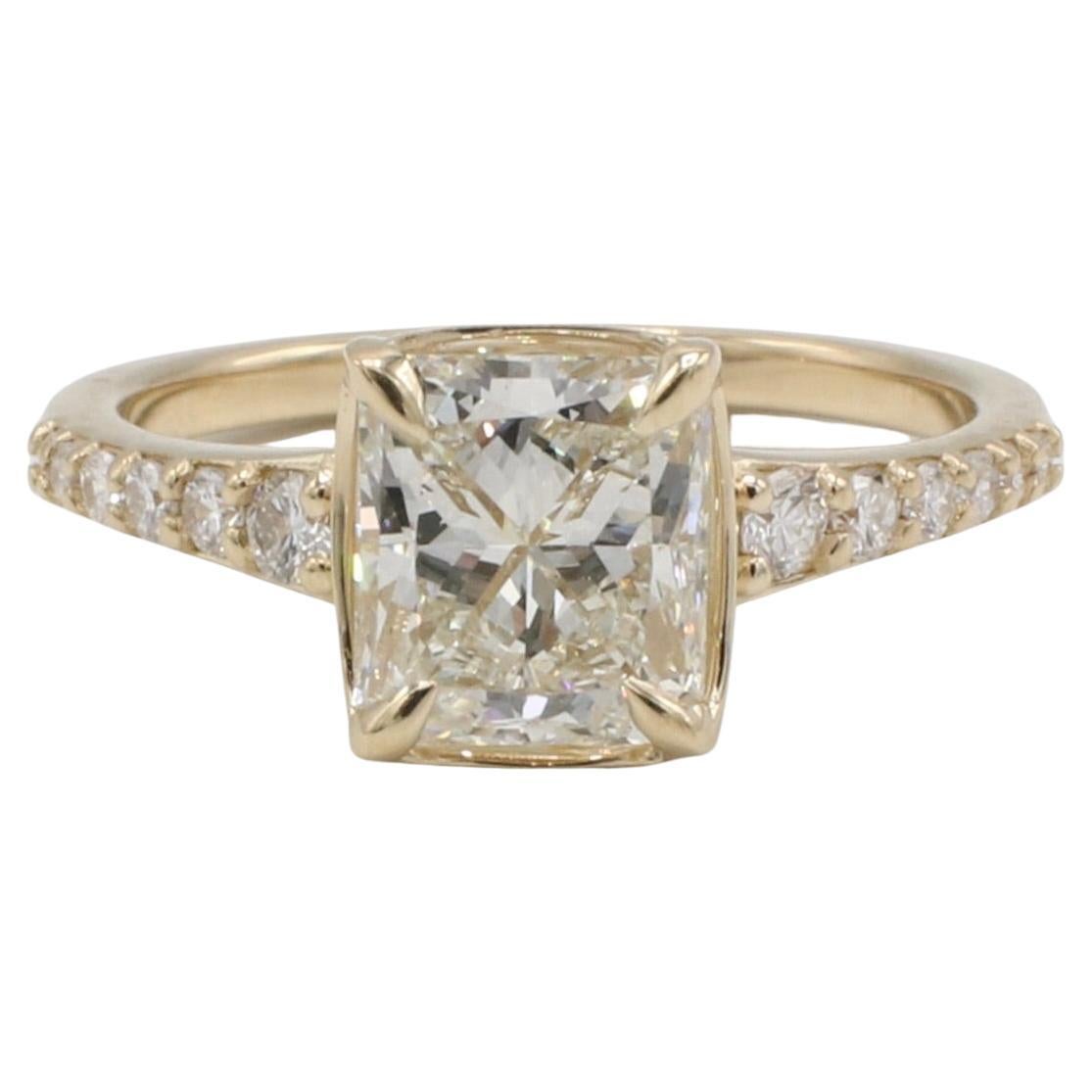 GIA Certified 1.82 Carat J SI1 Radiant Yellow Gold Natural Diamond Engagement Ri