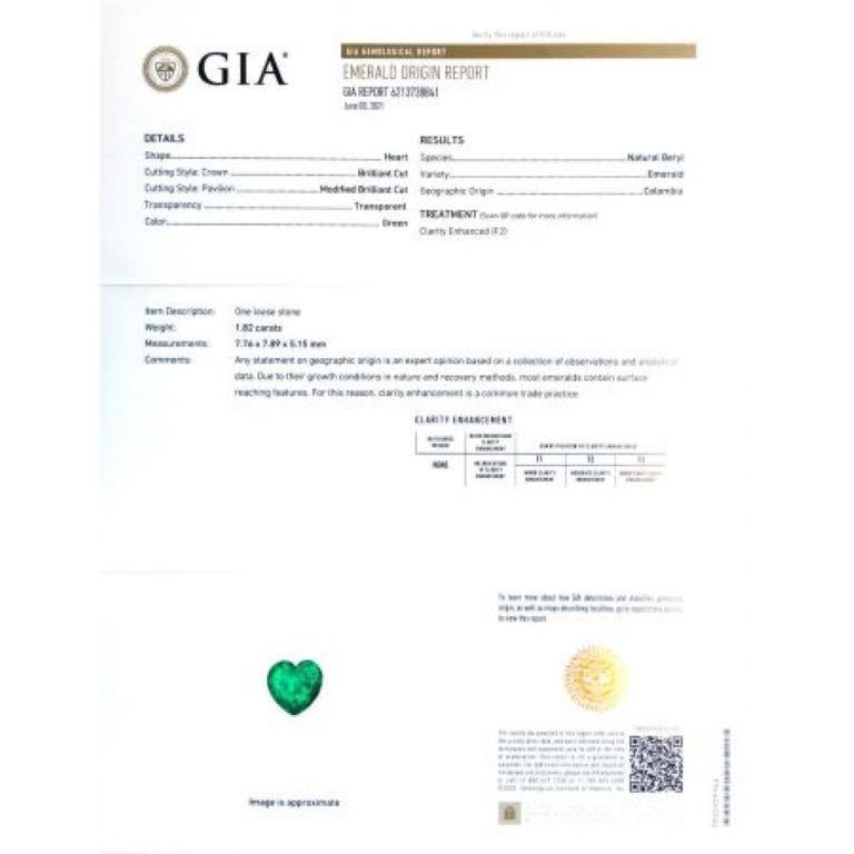 Natural Colombian Emerald 1.82 carats set in 18K White Gold Pendant with 0.17 carats Diamonds / GIA Report

Details
SKU
3934
Metal type
18K White Gold
Center Stone
Emerald
Side Stones
Diamonds
Report
GIA Report

Center Stone
Quantity
1
Total
