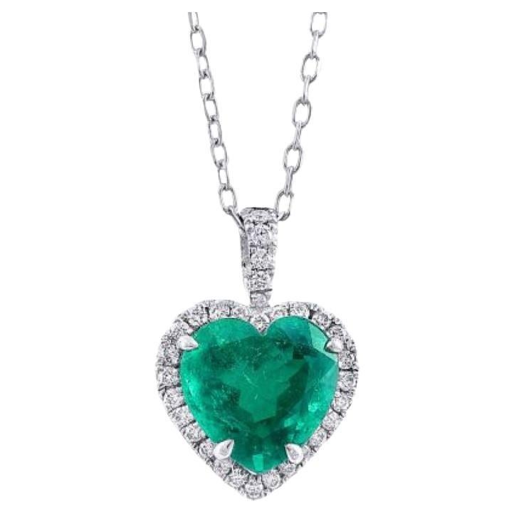 GIA Certified 1.82 Carat Natural Colombian Emerald Diamond 18KWG Pendant For Sale